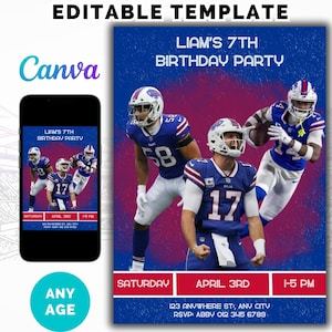 Bills Geburtstagseinladung, Buffalo Bills, Allen Diggs Milano Einladung, Fußball Geburtstag einladen, Sofort-Download, Canva Vorlage, JEDES ALTER