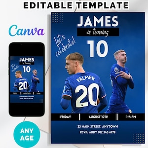 Cole Palmer Birthday Invitation, Chelsea Themed Invitation, Editable Invitation, Canva Template, Instant Download, ANY AGE