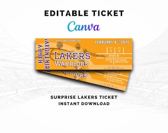 Lakers Ticket Gift: Any Game Editable Canva Template, Instant Download