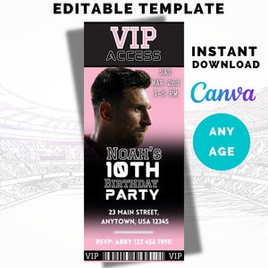 Messi Birthday Invitation, Messi VIP Ticket Invite, Soccer Invitation, Birthday Party Invite, Instant Download, Canva Template, ANY AGE
