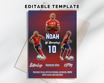 Lamine Yamal Birthday Invitation Spain Theme: Editable Canva Template (Instant Download)