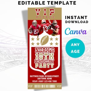49ers Themen Fußball Einladung, VIP Ticket Geburtstag Mitbringsel, Sofort Download, Canva Vorlage, JEDES ALTER