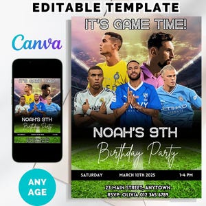 Editable Soccer Birthday Invitation, Soccer Party Invitation, Soccer Stars Editable Invite, Canva Template, Instant Download, ANY AGE