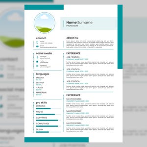 Plantilla de currículum profesional moderna / Diseño de CV editable para solicitudes de empleo / Descarga instantánea