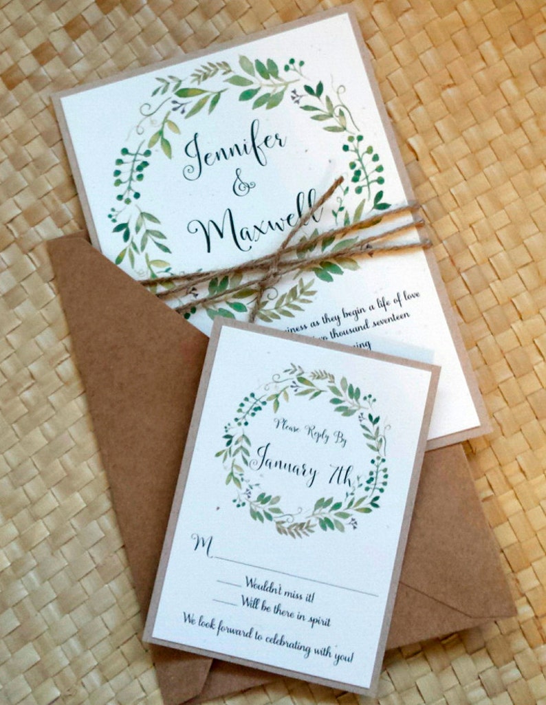 Greenery Wedding Invitation Rustic Wedding Invitation Etsy