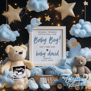 It’s a Boy Pregnancy Announcement Digital Blue Baby Reveal Editable Gender Reveal Template for Social Media Cute Teddy Bear Design