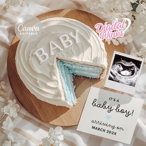 It’s a Boy Pregnancy Announcement Cake Baby Reveal Digital Blue Baby Reveal Editable Gender Reveal Social Media Announcement Template