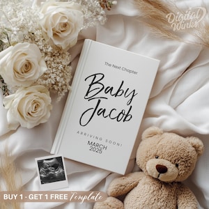 Book Pregnancy Announcement  Editable Neutral Gender Reveal Template Literary Baby Reveal Digital Pregnancy Announcement for Book Lovers
