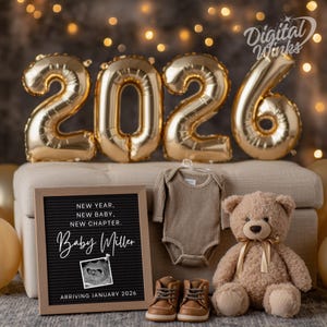 Digital New Years Pregnancy Announcement 2026 Neutral Baby Social Media Template Reveal Canva Digital Download With Ultrasound