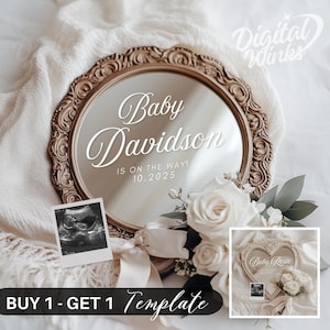 Neutral Baby Announcement Mirror Sign, Elegant Pregnancy Reveal, Custom Baby Name Sign, Baby Due Date Sign, Personalized Baby Shower Decor