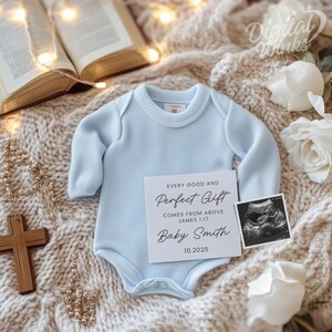 Glaubensbasierte Digitale Schwangerschaftsankündigung Christian Baby Reveal Gender Neutral Bearbeitbare Vorlage Bibel Vers Social-Media-Ankündigung