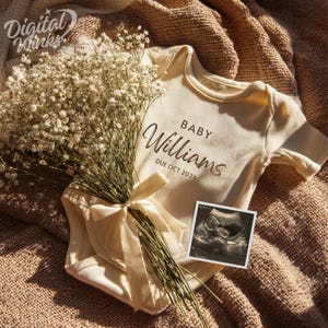 Minimalistische Schwangerschaftsankündigung Digitale einfache geschlechtsneutrale Boho-Babyansage Moderne bearbeitbare Social Media Baby Reveal-Vorlage