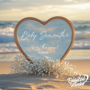 Strand Schwangerschaftmitteilung Küstenbaby offenbaren Herzspiegel-Babymitteilung Digital Schwangerschaft enthüllen personifizierten Babynamen