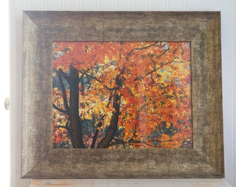 Autumn Leaves Photography, Framed Fall Photo, Woodland Forest Tree,  Orange Forest Print 16x20