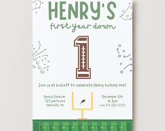 Football 1st Birthday Invitation First Year Down Football Bday Party Invite Game On Birthday Party Football Invite Sports Birthday Invite