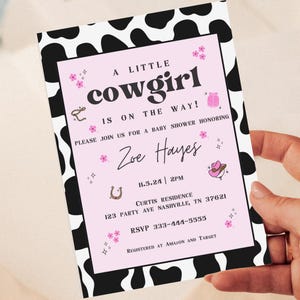 Editable Cowgirl Baby Shower Invitation A Little Cowgirl Is On The Way Baby Shower Pink Western Baby Shower Cowgirl Theme Baby Shower Pink