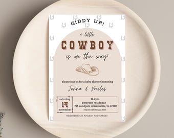 Editable Cowboy Baby Shower Invitation: Wild West Theme (Canva Template)
