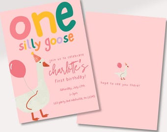 One Silly Goose Birthday Invitation Template Girl 1st Birthday Invitation Editable Silly Goose Birthday One Silly Goose Invitation