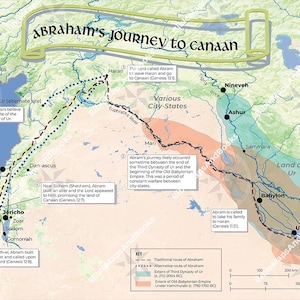 Bibelkarte Abrahams Reise nach Kanaan - Hausschule, Kirche unterrichten, persönliches Studium, Bibellernen