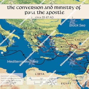 La conversione e il ministero dell'apostolo Paolo / Download digitale della mappa della Bibbia (PDF) / Download immediato / Studio della Bibbia, istruzione parentale, scuola domenicale