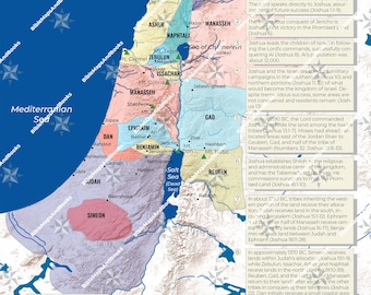 Mapa bíblico de las doce tribus de Israel / PDF imprimible (descarga digital)