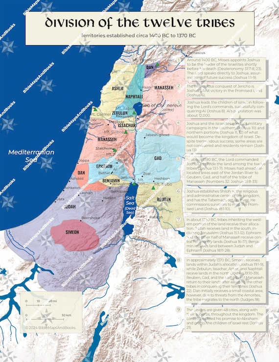 イスラエルの十二部族の聖書地図 | 印刷可能なPDF（デジタル