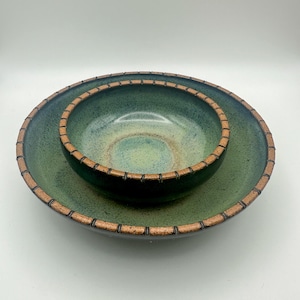 Handmade decorative ceramic bowls, green bowls, set of 2 bowls