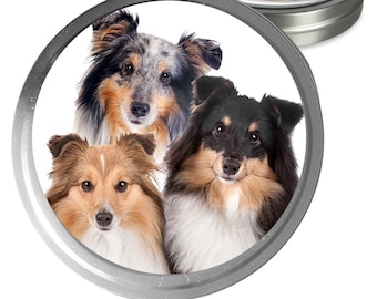 Shetland Sheepdog Essential Care Combo Handcrafted Balms for Dry Dog Noses, Rough Paws and Itchy Skin Irritations in a Storage/Gift Tin