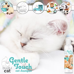 The Blissful Cat Gentle Touch Cat Shampoo for Kittens, Seniors Cats and Cats with Sensitive Skin Needs. 4, 8, 16 oz Bottles and Gallons
