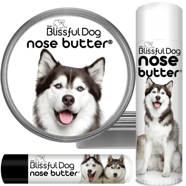 Siberian Husky Nose Butter® Handcrafted in Minnesota Using All Natural Balm for Crusty or Dry Dog Noses Tins & Tubes with Husky Label
