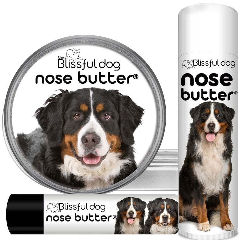 Bernese Mountain Dog Nose Butter® Handcrafted in Minnesota Using All Natural Balm for Crusty or Dry Dog Noses Tins & Tubes with Dog Label image 1