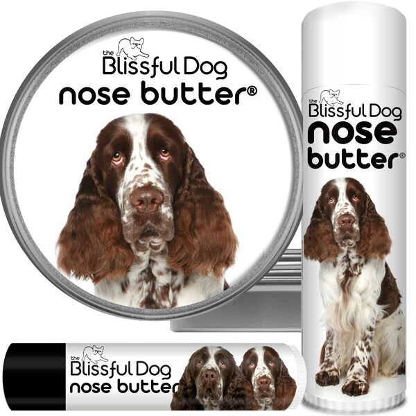 Springer Spaniel Nose Butter® Handcrafted in Minnesota Using All Natural Balm for Crusty or Dry Dog Noses Tins & Tubes with Springer Label