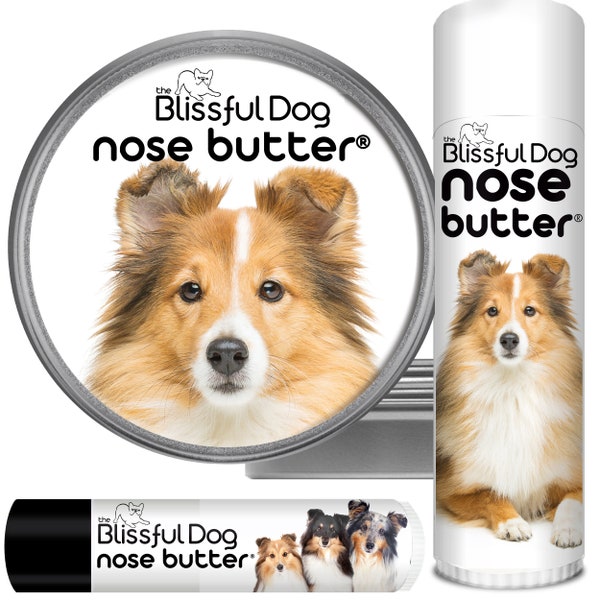 Shetland Sheepdog Nose Butter® Handcrafted in Minnesota Using All Natural Balm for Crusty or Dry Dog Noses Tins & Tubes with Sheltie Label