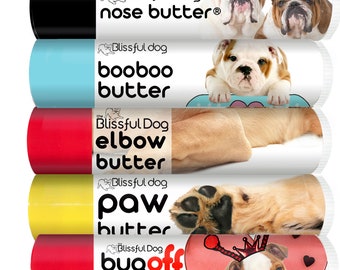 Bulldog Nose to Toes Tube Combo for Dry Noses, Rough Paws, Elbow Calluses and Itchy Skin Irritations. Try 4 Products with Bulldog Labels