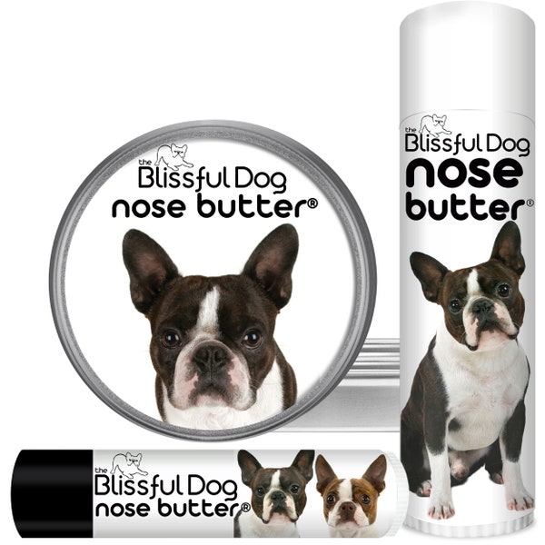 Boston Terrier Nose Butter® Handcrafted in Minnesota All Natural Balm for Crusty or Dry Dog Noses with Boston Terrier Dog Label