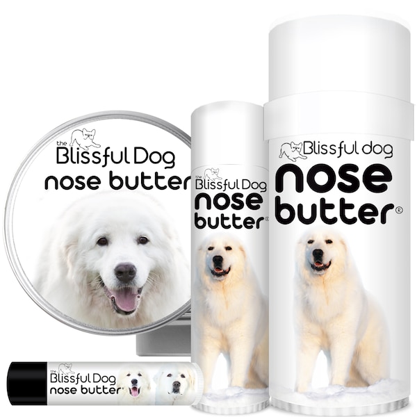 Great Pyrenees Nose Butter® Handcrafted in Minnesota All Natural Balm for Crusty or Dry Dog Noses Tins & Tubes with Great Pyrenees Label