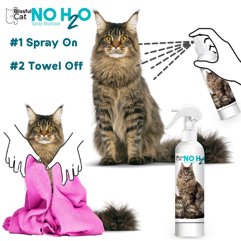 The Blissful Cat NO H20 Spray Cat Shampoo For In A Hurry Time Crunch, Seniors, On-the-Go, Don't Wanna Get Wet Cat Bathing image 5