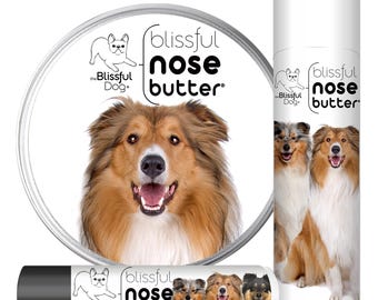 Collie Nose Butter® Handcrafted in Minnesota Using All Natural Balm for Crusty or Dry Dog Noses Tins & Tubes with Collie Label