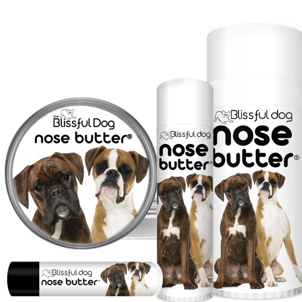 Boxer Nose Butter® Handcrafted in Minnesota Using All Natural Balm for Crusty or Dry Dog Noses Tins & Tubes with Boxer Label