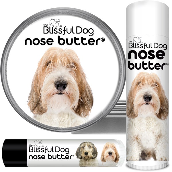 Petit Basset Griffon Nose Butter® Handcrafted in Minnesota Using All Natural Balm for Crusty or Dry Dog Noses Tins & Tubes with PBG Label