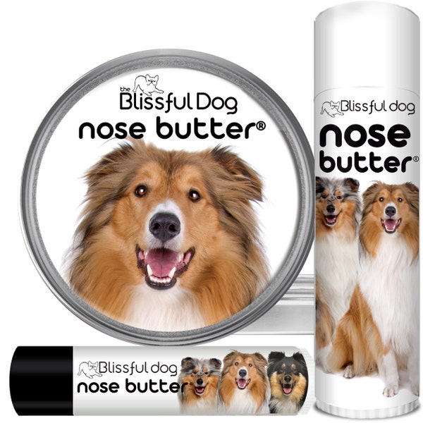 Collie Nose Butter® Handcrafted in Minnesota Using All Natural Balm for Crusty or Dry Dog Noses Tins & Tubes with Collie Label