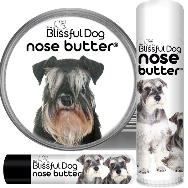 Schnauzer Nose Butter® Handcrafted in Minnesota Using All Natural Balm for Crusty or Dry Dog Noses Tins & Tubes with Schnauzer Label