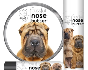 Chinese Shar-Pei Nose Butter® Handcrafted in Minnesota Using All Natural Balm for Crusty or Dry Dog Noses Tins & Tubes with Shar-Pei Label