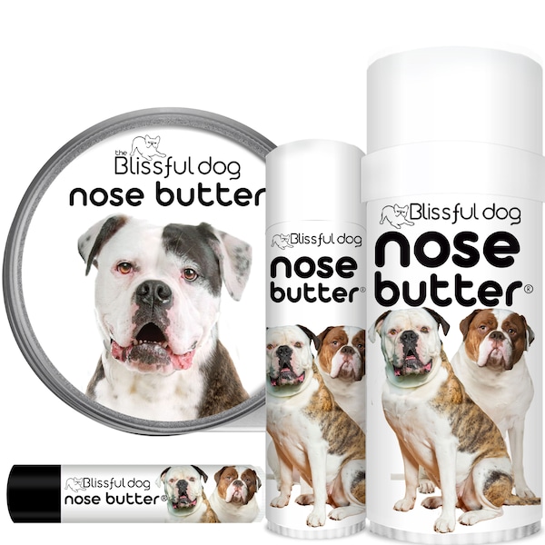 American Bulldog Nose Butter® Handcrafted in Minnesota All Natural Balm for Dry Crusty Dog Noses in Tins & Tubes with American Bulldog Label