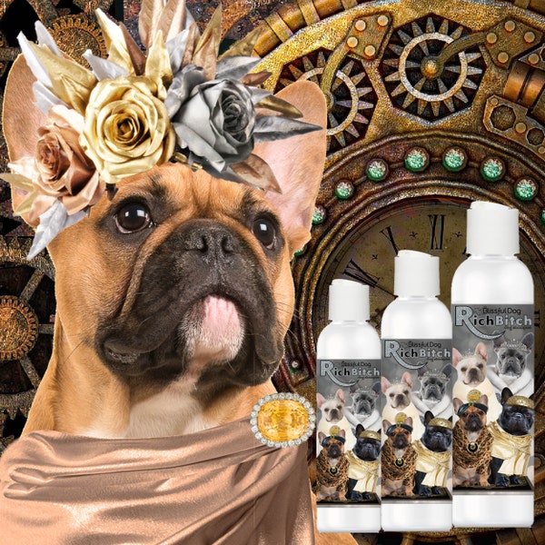 French Bulldog Shampoo for Your Darling Diva Frenchie With Fab 4 Frenchies Label With Drama Queen or Rich Bitch in Shampoo & Soap