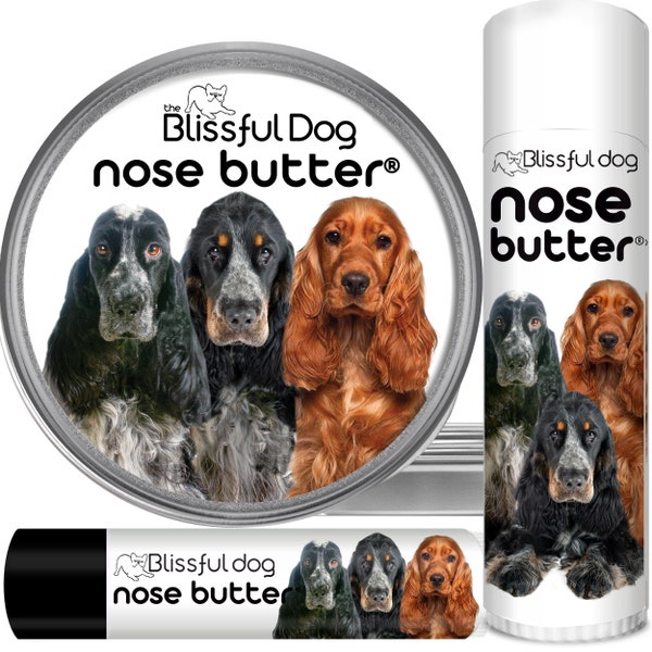 English Cocker Spaniel Nose Butter® Handcrafted in Minnesota Using All Natural Balm for Crusty or Dry Dog Noses Tins & Tubes with ECS Label