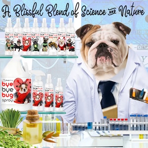 Bye Bye Bug Natural Herbal Insect Dog Spray Banishes Biting Bugs from Your Dog 4, 8 or 16 oz Bottles & Gallons Lotsa Cute As A Bug Labels