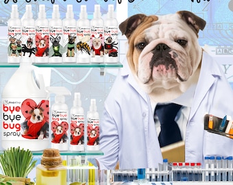 Bye Bye Bug Natural Herbal Insect Dog Spray verbant bijtende insecten van uw hond 4, 8 of 16 oz Flessen & Gallons Lotsa Cute As A Bug Labels
