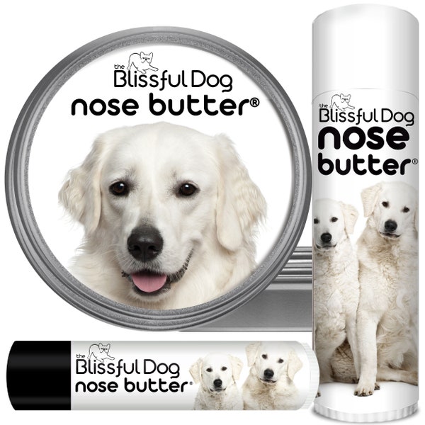 Kuvasz Nose Butter® Handcrafted in Minnesota Using All Natural Balm for Dry Dog Noses Tins & Tubes with Kuvasz Label