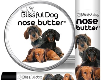 Dachshund Nose Butter® Handcrafted in Minnesota Using All Natural Balm for Crusty or Dry Dog Noses Tins & Tubes with Dachshund Label